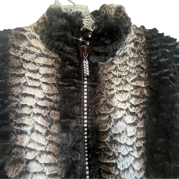 belldini XL Cardigan rhinestone zipper faux fur brown ribbed back and sleeves - Picture 6 of 14